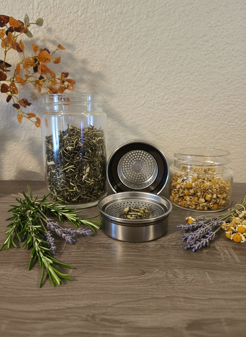 One serving Tea glass and strainer - Triple Moon Massage LLC 