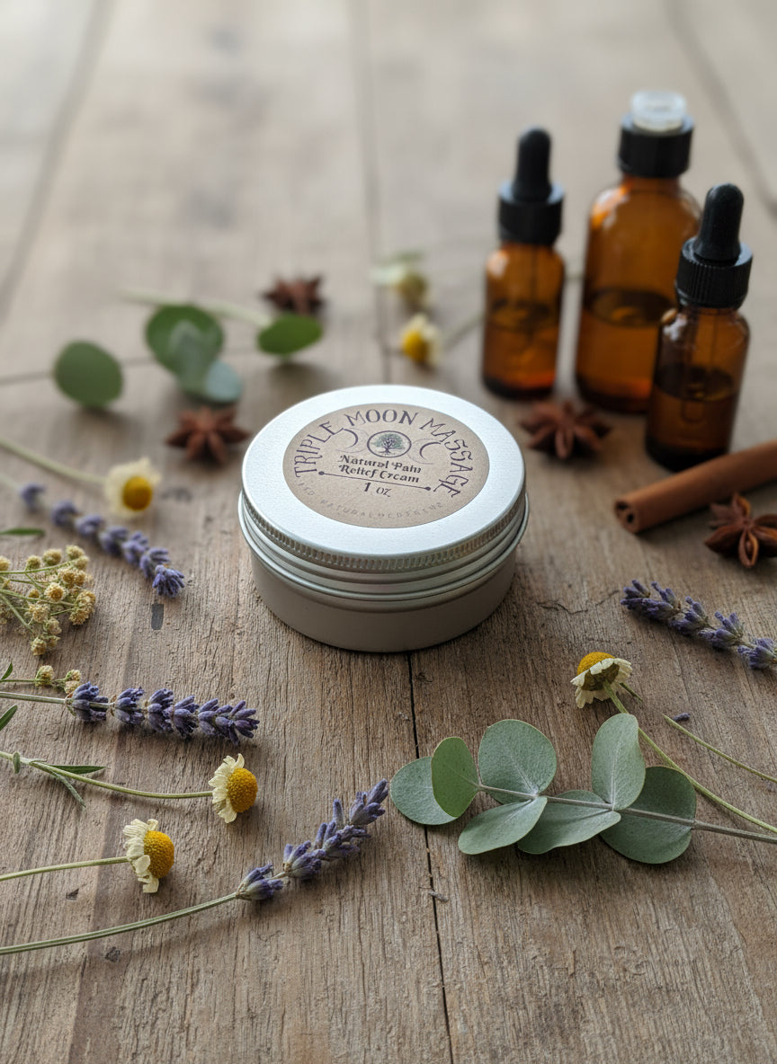 Tin of Tipple Noon Massage Cream on a green background