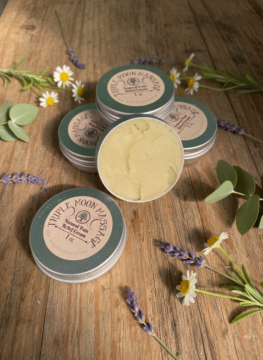 Open tin of massage cream with a green background