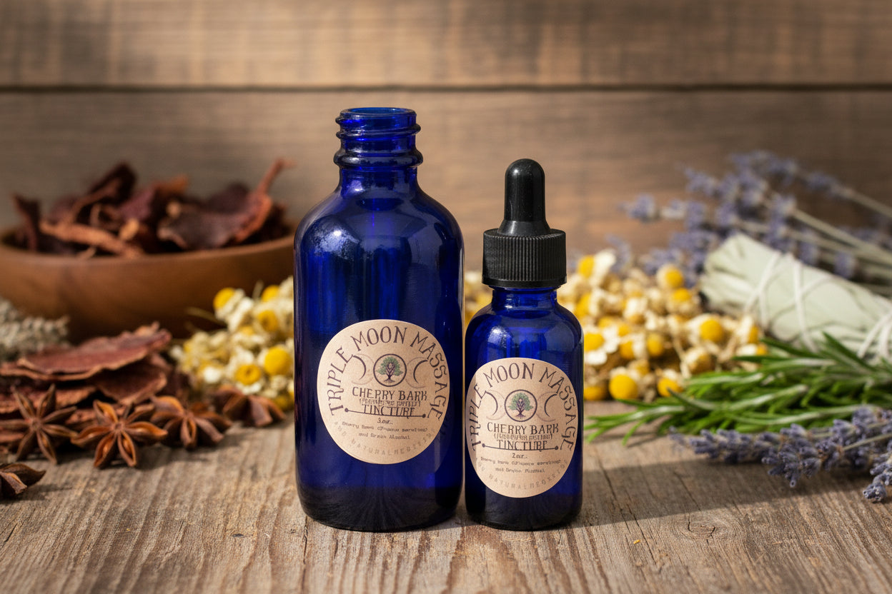 Blue bottle with a label on a green background